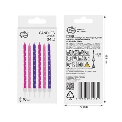 Svíčky dortové ,,puntík" pro holky 24 ks - 98829.jpg