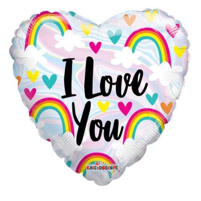 Srdce - Duha a srdce lesklé ILY 18"/46cm fóliový balónek
