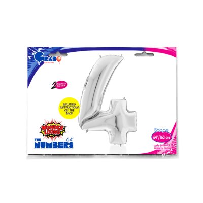 ČÍSLICE STŘÍBRNÁ 4 (163cm,64") fóliový balónek nafukovací - 640904S-P-Packaged.jpg