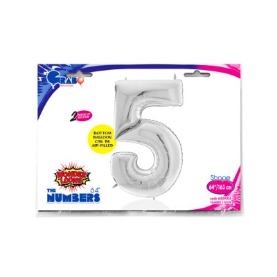 ČÍSLICE STŘÍBRNÁ 5 (163cm,64") fóliový balónek nafukovací - 640905S-P-Packaged.jpg
