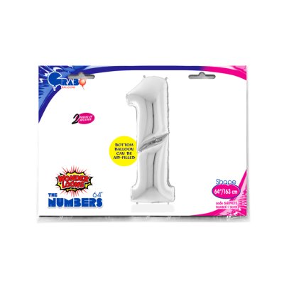 ČÍSLICE STŘÍBRNÁ 1 (163cm,64") fóliový balónek nafukovací - 640901S-P-Packaged.jpg
