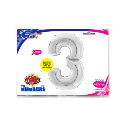 ČÍSLICE STŘÍBRNÁ 3 (163cm,64") fóliový balónek nafukovací - 640903S-P-Packaged.jpg