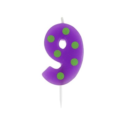 Svíčka dortová TEČKY "9" 6cm,