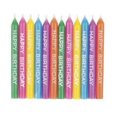 Dortové svíčky "Happy birthday" barevné, 24ks