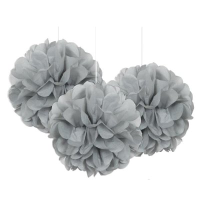 Dekorační závěsné pom pomy stříbrné 3ks, 23cm