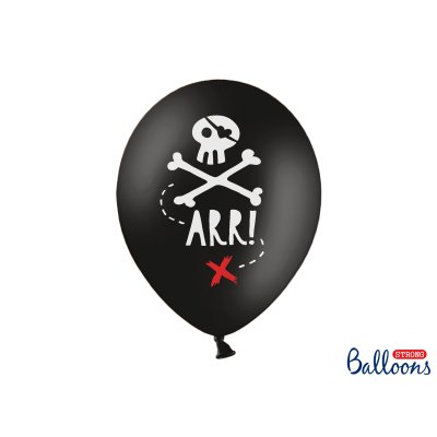 Balónek pastel 30cm potisk "Pirátská party" černá, 6ks