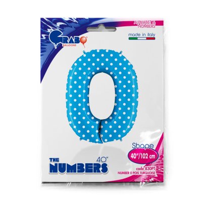 ČÍSLICE TYRKYSOVÁ S PUNTÍKY 0 (102cm,40") fóliový balónek nafukovací - 830PT-P-Packaged.jpg
