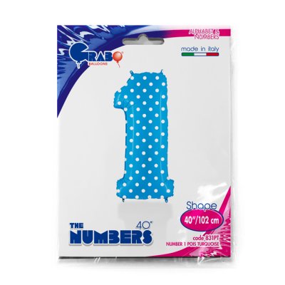 ČÍSLICE TYRKYSOVÁ S PUNTÍKY 1 (102cm,40") fóliový balónek nafukovací - 831PT-P-Packaged.jpg