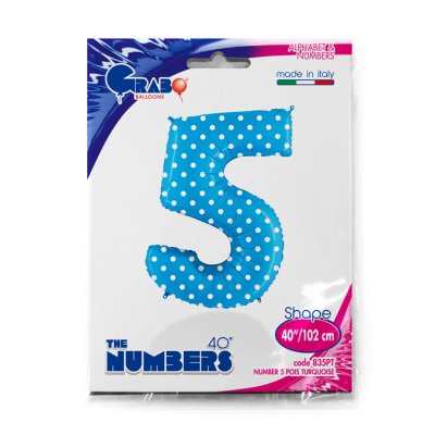ČÍSLICE TYRKYSOVÁ S PUNTÍKY 5 (102cm,40") fóliový balónek nafukovací - 835PT-P-Packaged.jpg