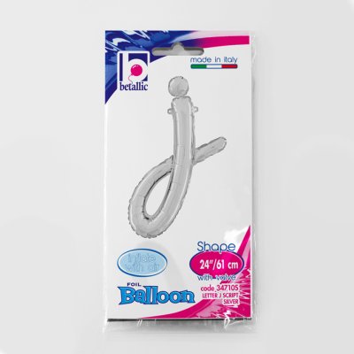 PÍSMENO psací J STŘÍBRNÉ J (35 cm) fóliový balónek nafukovací - 34710S.jpg