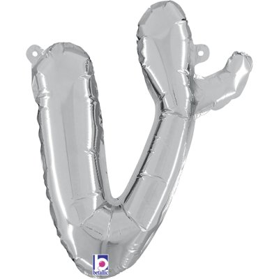 PÍSMENO psací V STŘÍBRNÉ (35 cm) fóliový balónek nafukovací