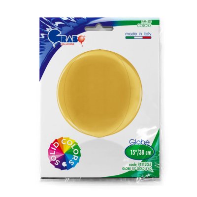 Koule zlatá 4D 38cm/15" fóliový balónek nafukovací - 74112G5-P-Packaged.jpg