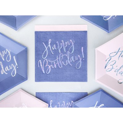 Ubrousky papírové lesklé Happy Birthday, modré, 33x33cm, 20ks - SP33-80-074_03_H.jpg