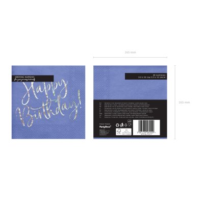 Ubrousky papírové lesklé Happy Birthday, modré, 33x33cm, 20ks - SP33-80-074_op_01_H.jpg