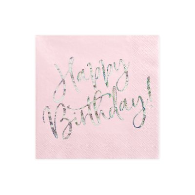 Ubrousky papírové lesklé Happy Birthday, růžové, 33x33cm, 20ks