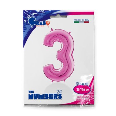 ČÍSLICE FUCHSIA 3 (66cm,26") fóliový balónek nafukovací - 26013F-P-Packaged.jpg