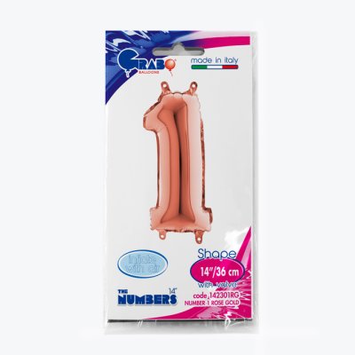 ČÍSLICE ROSE GOLD MINI 1 (35cm,14") fóliový balónek nafukovací - 142301RG-P-Packaged.jpg