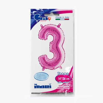 ČÍSLICE FUCHSIA MINI 3 (35cm,14") fóliový balónek nafukovací - 14013F-P-Packaged.jpg