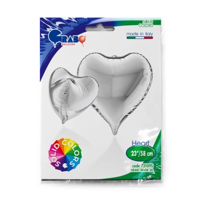 Srdce 3D stříbrné 23"/58cm fóliový balónek nafukovací - 73109S-P-P-Packaged.jpg