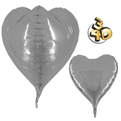 Srdce 3D stříbrné 23"/58cm fóliový balónek nafukovací