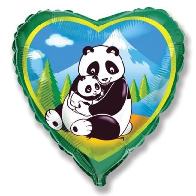 Srdce - Pandy 18"/46cm fóliový balónek