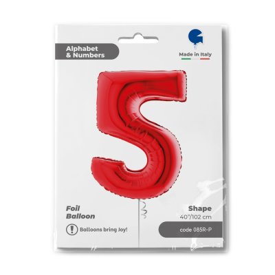 ČÍSLICE ČERVENÁ 5 (102cm,40") fóliový balónek nafukovací - 085R-P-Packaged-1.jpg