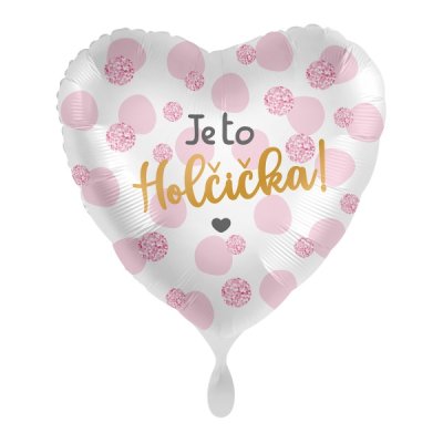 Srdce je to holčička! CZ 43 cm - fóliový balónek