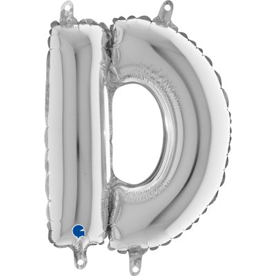 PÍSMENO STŘÍBRNÉ MINI D (35cm,14") fóliový balónek nafukovací