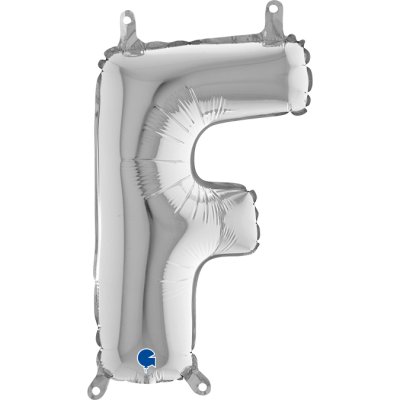 PÍSMENO STŘÍBRNÉ MINI F (35cm,14") fóliový balónek nafukovací
