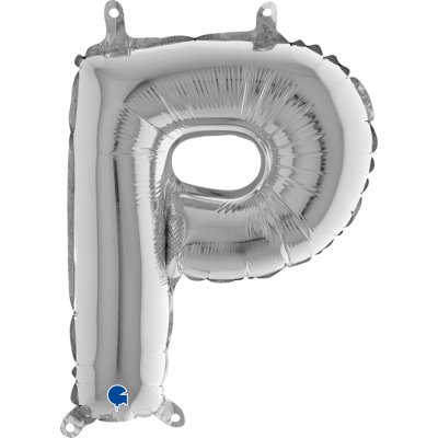 PÍSMENO STŘÍBRNÉ MINI P (35cm,14") fóliový balónek nafukovací
