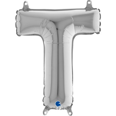 PÍSMENO STŘÍBRNÉ MINI T (35cm,14") fóliový balónek nafukovací