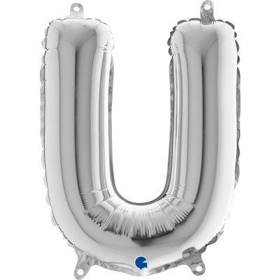 PÍSMENO STŘÍBRNÉ MINI U (35cm,14") fóliový balónek nafukovací