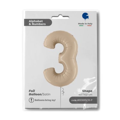 ČÍSLICE KRÉMOVÁ 3 (102cm,40") fóliový balónek nafukovací - 400300SCR-P-Packaged.jpg