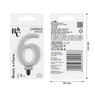 Svíčka dortová číslo 6 stříbrná  8cm - 97545.jpg