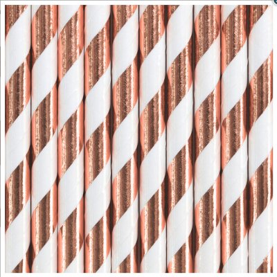 Brčka papírová - Rosegold metalické proužky 10ks