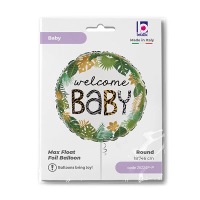 Džungle Vítej Baby 18"/46cm kruh fóliový balónek nafukovací - 26224P-P-Packaged.jpg