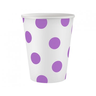 Kelímky papírové EKO -  ,,Fialové puntíky" bílé FSC, 250 ml, 6 ks