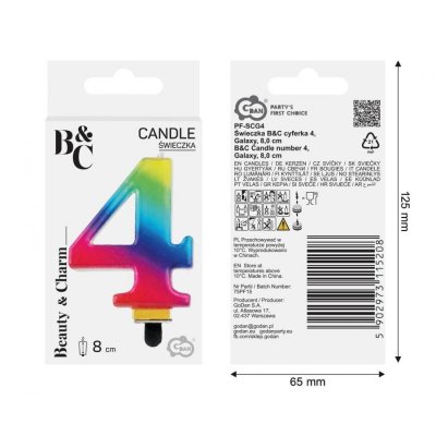 Svíčka dortová číslo 4 GALAXY barevná 8cm - 97521.jpg