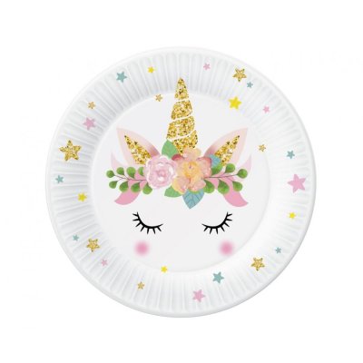 Talířky papírové EKO - Jednorožec 18cm, 6ks